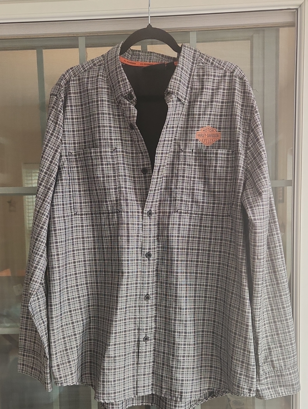 Harley-Davidson Men's Black & White Plaid Button-Up Shirt Long Sleeve